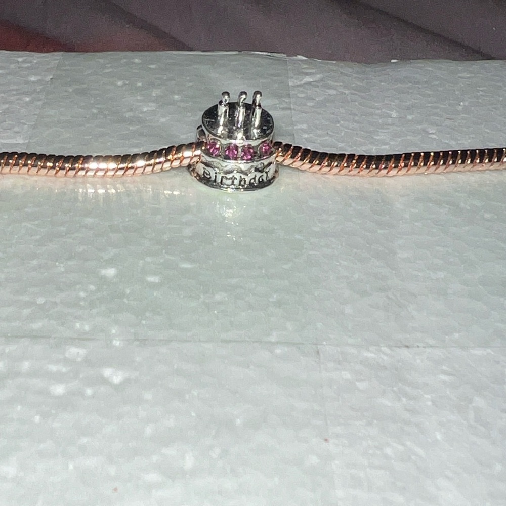 Silver & Pink Birthday Cake "Birthday" Charm For Pandora Braclets - Picture 4 of 7